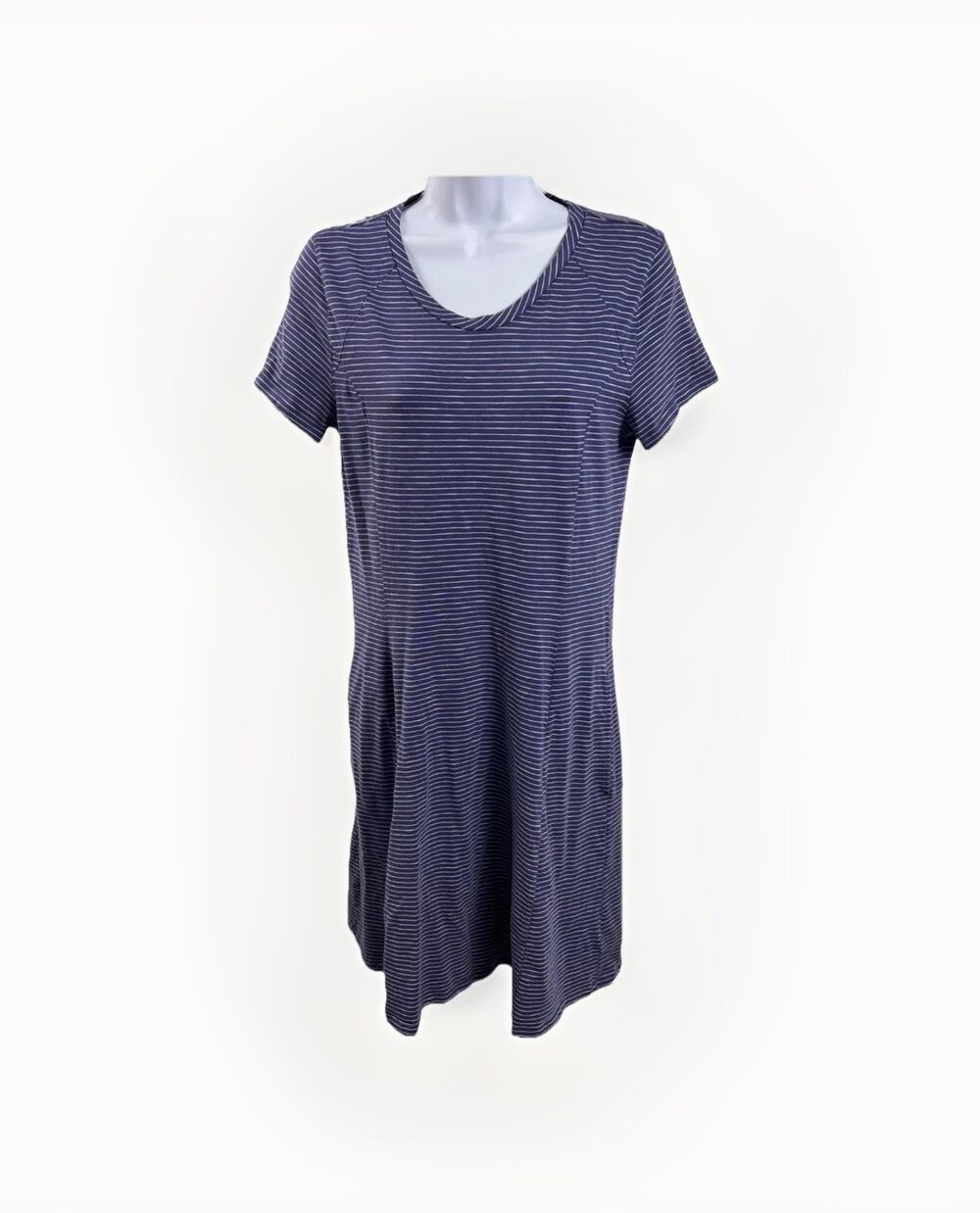 Toad & Co Knit Dress Organic Cotton Sz Medium Blue Striped Activewear Sporty